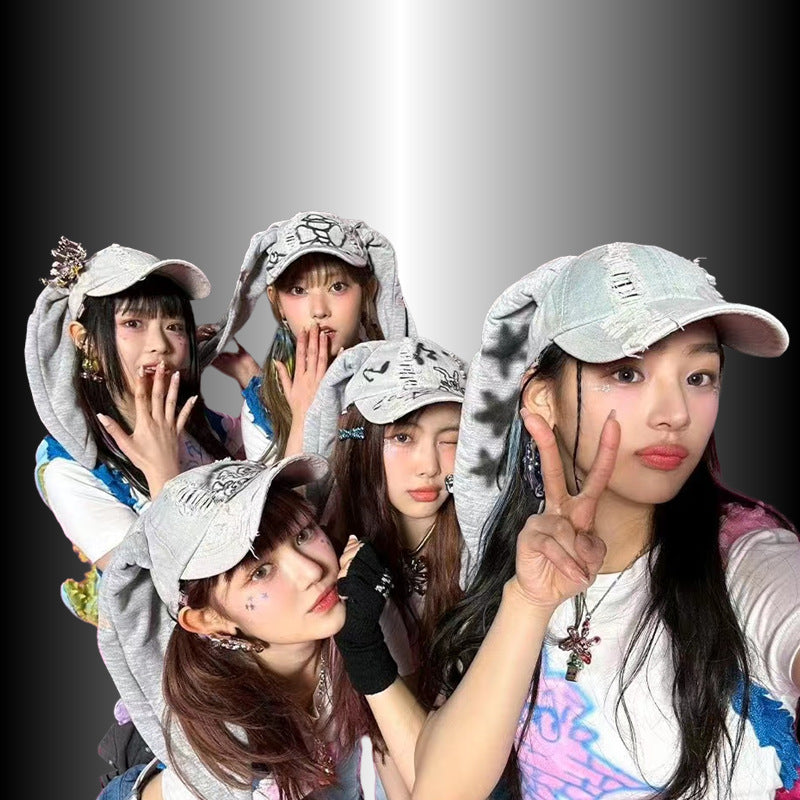 Wholesale Rabbit ear cap denim Hong Kong style baseball cap